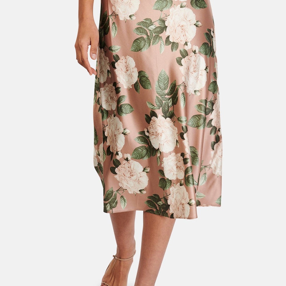 Cami NYC Blush Floral Satin Midi Skirt